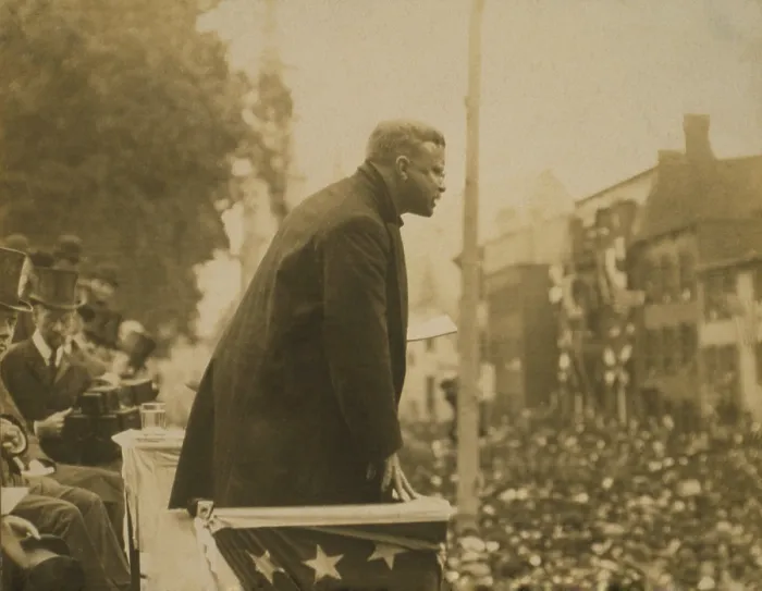 Framed Print : President Theodore Roosevelt (1858-1919), speaking to an outdoors audience in 1906