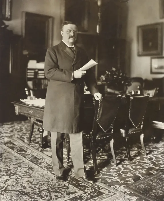 Framed Print : President Theodore Roosevelt, 1907, standing by table, holding paper in right hand. By Washington, D.C. photographer, B.M. Clinedinst (BSLOC_2017_6_54)