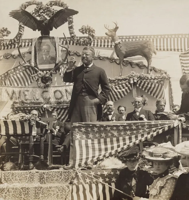 Framed Print : President Theodore Roosevelt delivering a speech, Newcastle, Wyoming, April 25, 1903