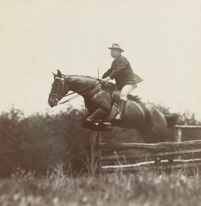 Framed Print : President Theodore Roosevelt, on horseback jumping over wood fences at Chevy Chase Club, 1907. Photo by B.F. Clinedinst (BSLOC_2017_4_95) Framed Print : President Theodore Roosevelt, on horseback jumping over wood fences at Chevy Chase Club, 1907. Photo by B.F. Clinedinst (BSLOC_2017_4_95)