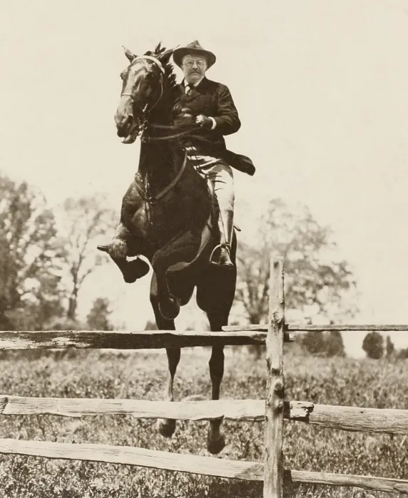Framed Print : President Theodore Roosevelt jumping on his charger, Bleistein, Chevy Chase Club, 1902