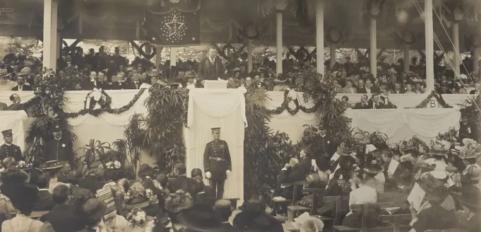 Framed Print : President Theodore Roosevelt speaking at the corner-stone laying, Pan American Union Building. May 11, 1908, Washington, D.C