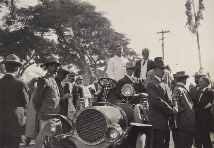 Framed Print : President Theodore Roosevelt standing in a car at Caguas, Puerto Rico, Nov. 21-22, 1906. At the time Puerto Rico was a US protectorate with its own civilian government