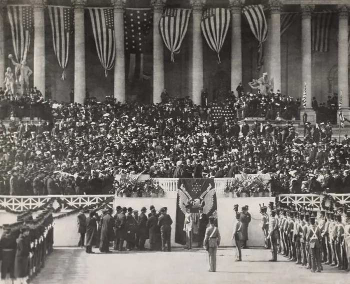 Framed Print : President Theodore Roosevelt is sworn in for his second term by Chief Justice Melville Fuller. March 4, 1905 (BSLOC_2016_14_155)