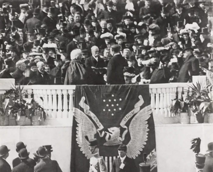 Framed Print : President Theodore Roosevelt is sworn in for his second term by Chief Justice Melville Fuller. March 4, 1905 (BSLOC_2016_14_158)