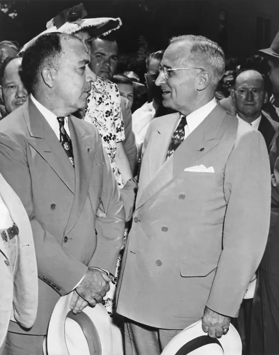 Framed Print : President Truman and James Pendergast, upon President Truman's arrival in Independence, Missouri in 1946