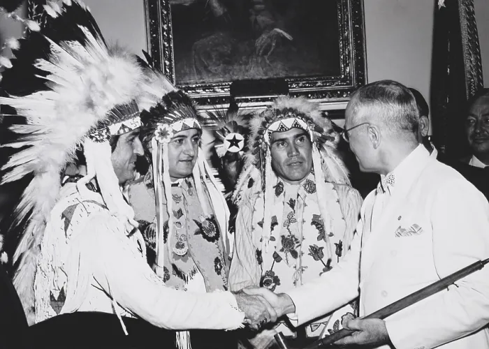 Framed Print : President Truman was presented a pipe said to have once been smoked by Sitting Bull. He had just signed the Indian Claims Commission Act. Aug. 13, 1946 Framed Print : President Truman was presented a pipe said to have once been smoked by Sitting Bull. He had just signed the Indian Claims Commission Act. Aug. 13, 1946