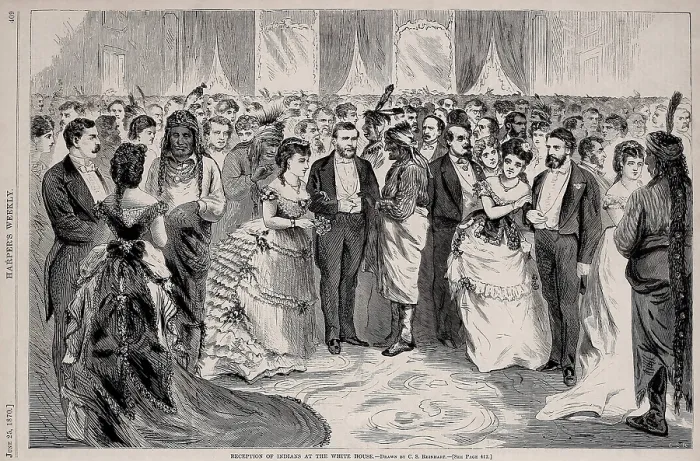 Framed Print : President Ulysses Grant held a reception for Native Americans at the White House, on June 6, 1870. Among the attendees was Red Cloud, a signer of the 1868 Treaty of Laramie