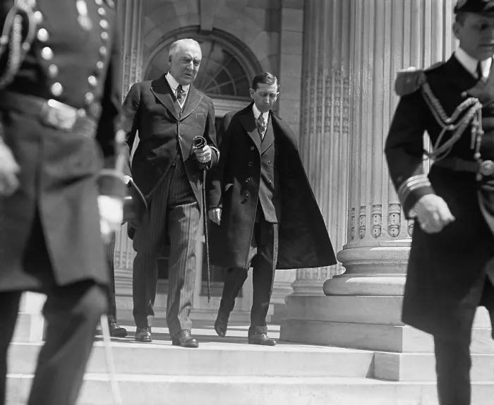 Framed Print : President Warren G. Harding (left) and his former Postmaster General, Will Hays on May 24, 1923 Framed Print : President Warren G. Harding (left) and his former Postmaster General, Will Hays on May 24, 1923