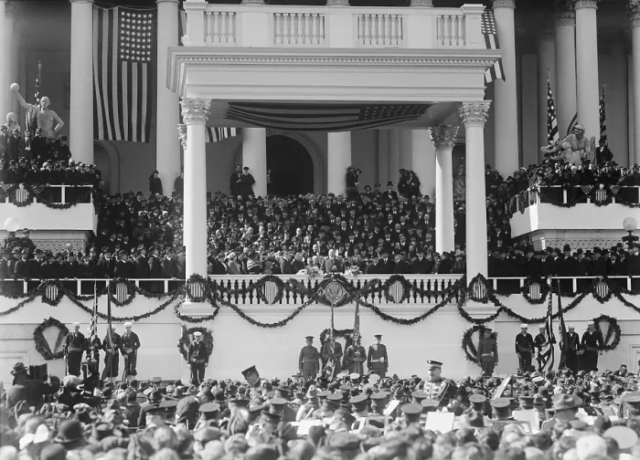 Framed Print : President Warren Harding delivering his inaugural address on March 4, 1921. East Portico of U.S. Capitol, Washington, D.C. (BSLOC_2015_15_15)