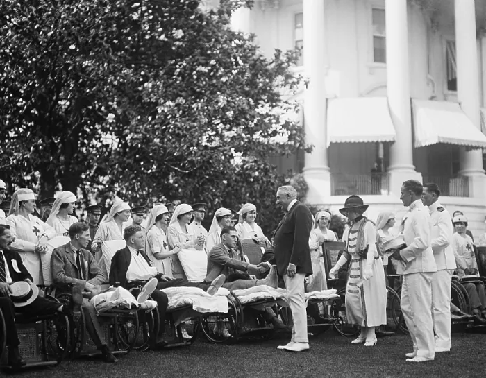Framed Print : President Warren Harding and the First Lady with veterans at White House garden party, June 7, 1922. (BSLOC_2015_15_62) Framed Print : President Warren Harding and the First Lady with veterans at White House garden party, June 7, 1922. (BSLOC_2015_15_62)