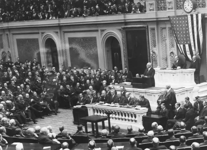 Framed Print : President Warren Harding before a Joint Session of Congress, April 12, 1921. He presented an outline of his administration's foreign and domestic policy. He was against U.S Framed Print : President Warren Harding before a Joint Session of Congress, April 12, 1921. He presented an outline of his administration's foreign and domestic policy. He was against U.S