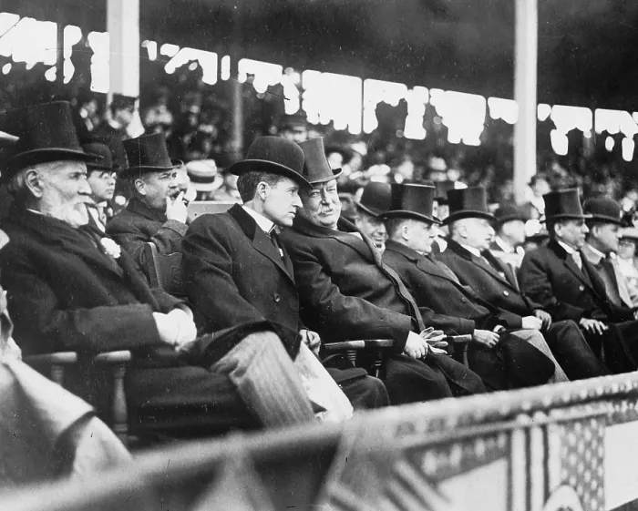 Framed Print : President William H. Taft and several other men in top hats at a 1910 baseball game