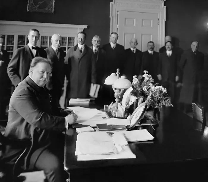 Framed Print : President William Howard Taft, signs New Mexico into statehood at the White House. The signing was witnessed by dignitaries on Jan. 6, 1912 (BSLOC_2017_2_113) Framed Print : President William Howard Taft, signs New Mexico into statehood at the White House. The signing was witnessed by dignitaries on Jan. 6, 1912 (BSLOC_2017_2_113)