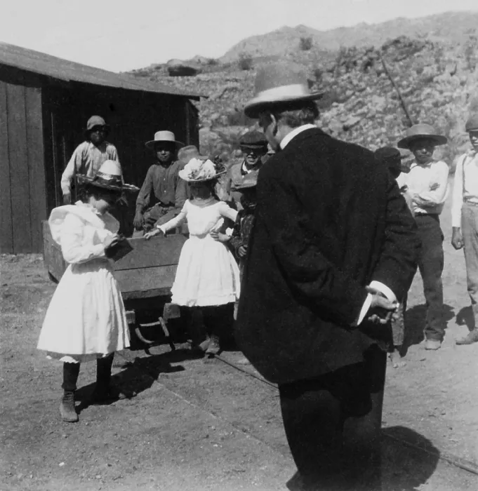 Framed Print : President William McKinley poses for miners daughters photograph in Arizona on June 7, 1901. McKinleys was on an unprecedented cross country tour of the US (BSLOC_2017_15_79)