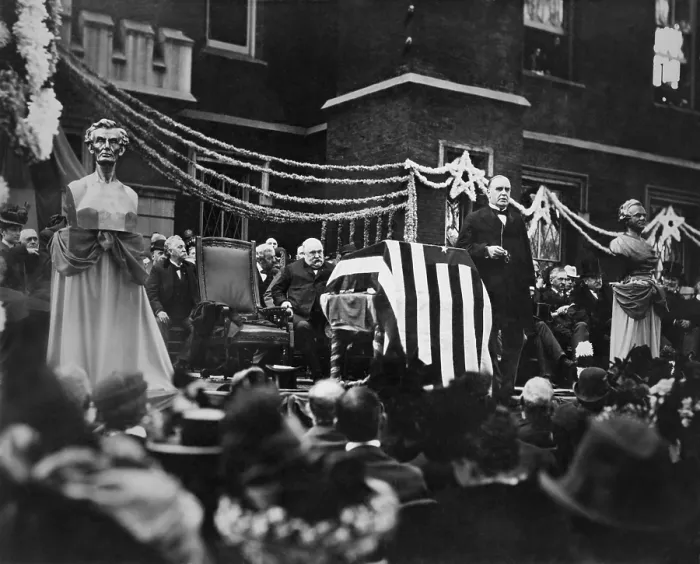 Framed Print : President William McKinley speaking at the site of Lincoln Douglas Slavery Debate on Oct. 7, 1899