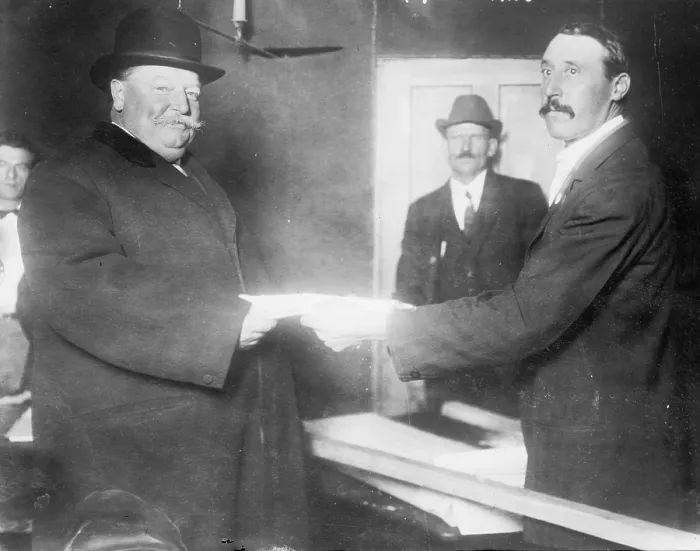 Framed Print : President William Taft (1857-1930) voting in 1912, when the divided Republican lost the Presidency to Democratic Woodrow Wilson