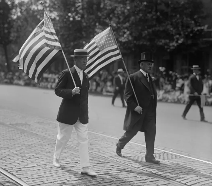 Framed Print : President Wilson marching in a Preparedness Parade in 1916. This signaled a change from his neutrality position of 1914