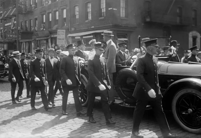 Framed Print : President Woodrow Wilson (1856-1924) in an open car parading on the streets of New York, in 1919