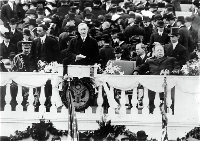 Framed Print : PRESIDENT WOODROW WILSON delivering his inaugural address, 3 / 5 / 13.. Courtesy: CSU Archives  /  Everett Collection
