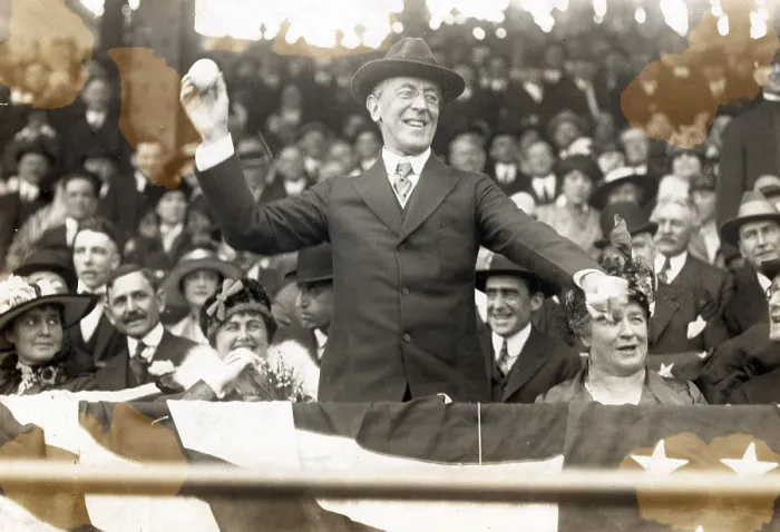 Framed Print : President Woodrow Wilson throwing out the first ball, opening day, 1916 Framed Print : President Woodrow Wilson throwing out the first ball, opening day, 1916