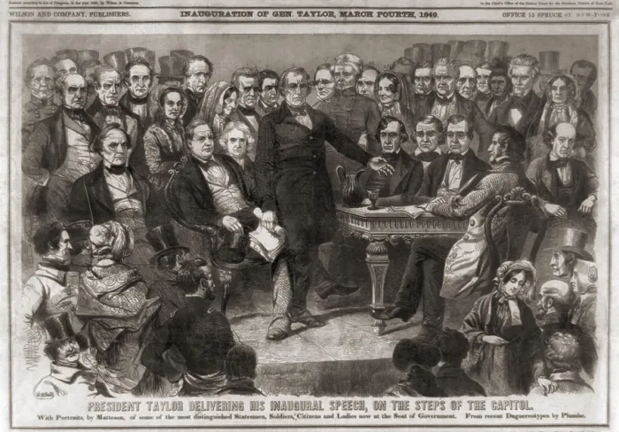 Framed Print : President Zachery Taylor, delivering his inaugural speech, at the Capitol, March 4, 1849