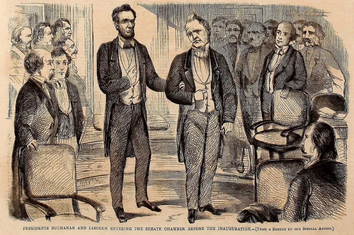 Framed Print : Presidents Buchanan and Lincoln entering the Senate Chamber before the Inauguration, March 4, 1861 (BSLOC_2016_14_121) Framed Print : Presidents Buchanan and Lincoln entering the Senate Chamber before the Inauguration, March 4, 1861 (BSLOC_2016_14_121)