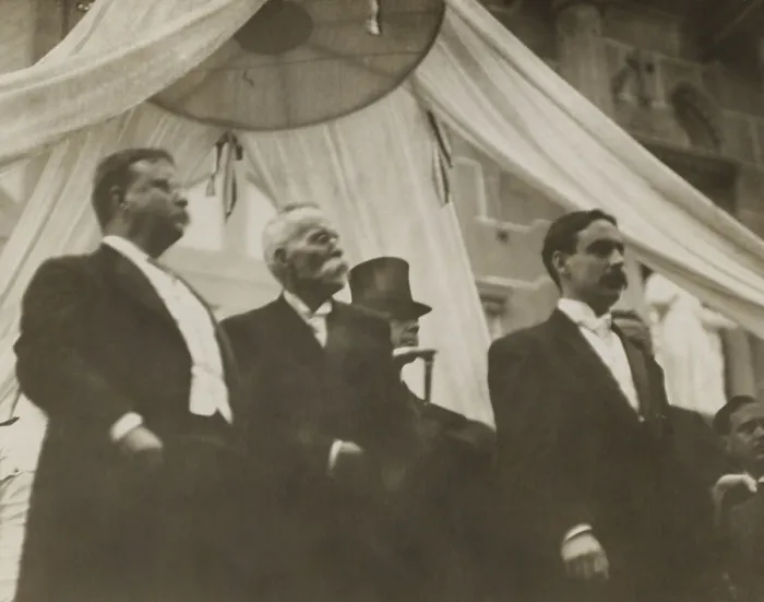 Framed Print : Presidents Theodore Roosevelt and Manuel Amador stand under a canopy on Cathedral steps. Nov. 15, 1906, Panama City Framed Print : Presidents Theodore Roosevelt and Manuel Amador stand under a canopy on Cathedral steps. Nov. 15, 1906, Panama City