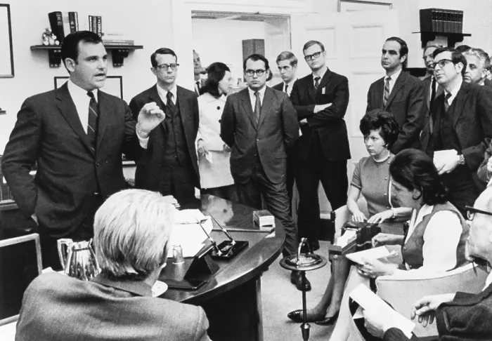 Framed Print : Press Secretary Ron Ziegler briefs journalists on reporting American casualties in Laos. In the past, U.S. Laos casualties were lumped into totals for Southeast Asia Framed Print : Press Secretary Ron Ziegler briefs journalists on reporting American casualties in Laos. In the past, U.S. Laos casualties were lumped into totals for Southeast Asia