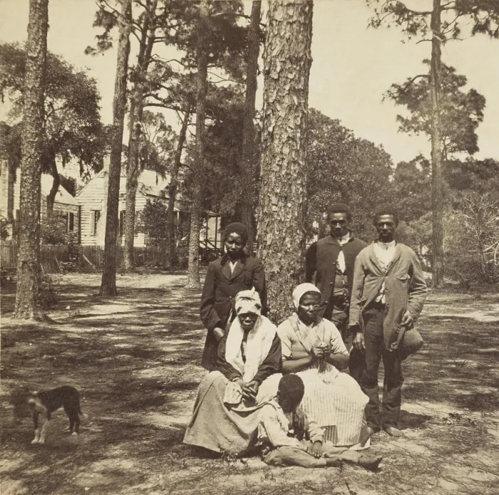 Framed Print : Previously enslaved African American men, women, and a young child, on St. Helena Island, 1863-66 Framed Print : Previously enslaved African American men, women, and a young child, on St. Helena Island, 1863-66