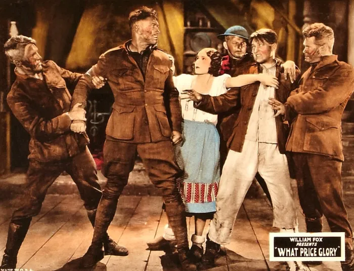 Framed Print : WHAT PRICE GLORY?, second from left: Victor McLaglen, 3rd from left: Dolores Del Rio on lobbycard, 1926, TM and Copyright 20th Century Fox Film Corp