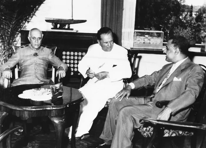 Framed Print : Prime Minister Nehru, Yugoslav President Tito, and Egyptian President Nasser in a conference. July 18, 1956