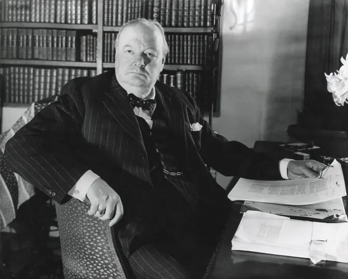 Framed Print : Former Prime Minister Prime Winston Churchill, at his desk in Werterham, Kent. April 1948. - (BSLOC_2014_17_51)