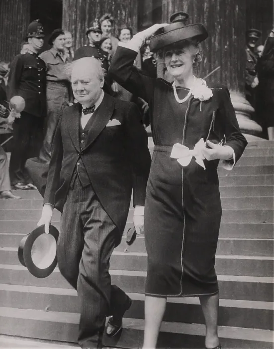 Framed Print : Prime Minister Winston Churchill and Mrs. Churchill leave St. Paul's Cathedral in London after a Thanksgiving service at the end of World War II in Europe. May 13, 1945