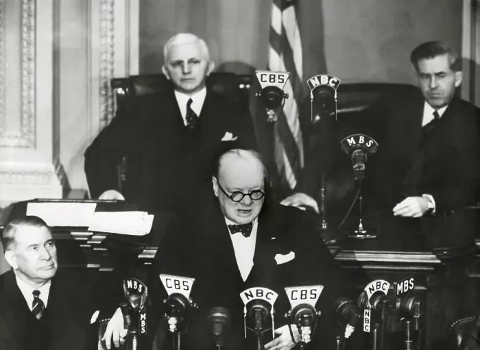 Framed Print : Prime Minister Winston Churchill speaking to a joint session of Congress, Dec. 26, 1941. Less than 3 weeks after the Japanese Attack on Pearl Harbor, Churchill visited the U.S Framed Print : Prime Minister Winston Churchill speaking to a joint session of Congress, Dec. 26, 1941. Less than 3 weeks after the Japanese Attack on Pearl Harbor, Churchill visited the U.S