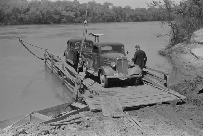 Framed Print : Primitive car ferry at African American community of Gee's Bend, Alabama, May 1939