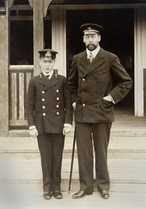 Framed Print : Prince Edward with his father, the future George V, then Prince of Wales, 1907. The occasion was Edwards first day as a Cadet at the Royal Naval College, Osborne, at age 13 Framed Print : Prince Edward with his father, the future George V, then Prince of Wales, 1907. The occasion was Edwards first day as a Cadet at the Royal Naval College, Osborne, at age 13