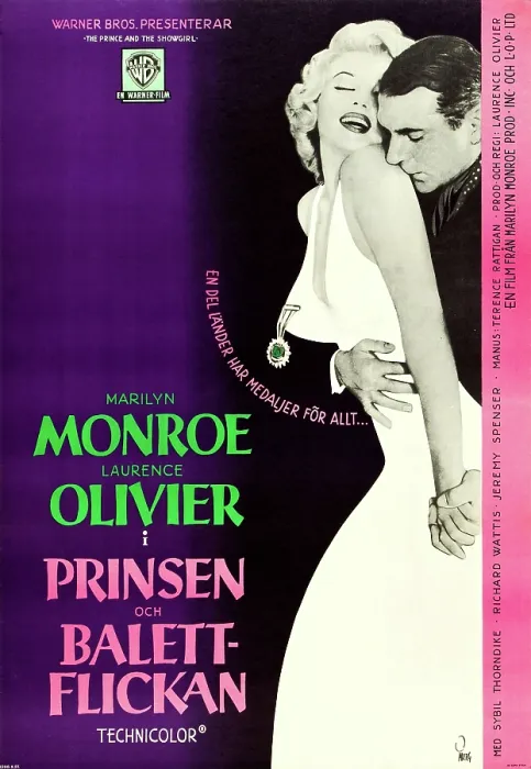 Framed Print : THE PRINCE AND THE SHOWGIRL, (aka I PRINSEN OCH BALETT-FLICKAN), Swedish poster art, from left: Marilyn Monroe, Laurence Olivier, 1957
