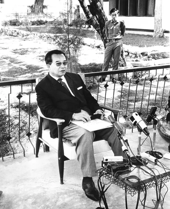 Framed Print : Prince Souvanna Phouma, Premier of Laos, after meeting with Lao military commanders. March 3, 1970