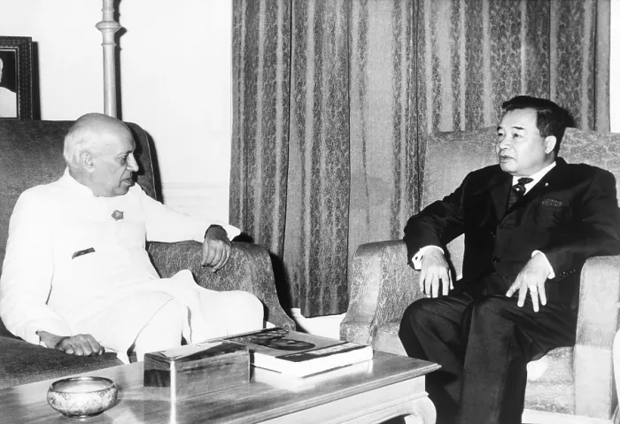 Framed Print : Prince Souvanna Phouma (right), Prime Minister of Laos, met with Indian Premier Jawaharlal Nehru. November 5, 1963