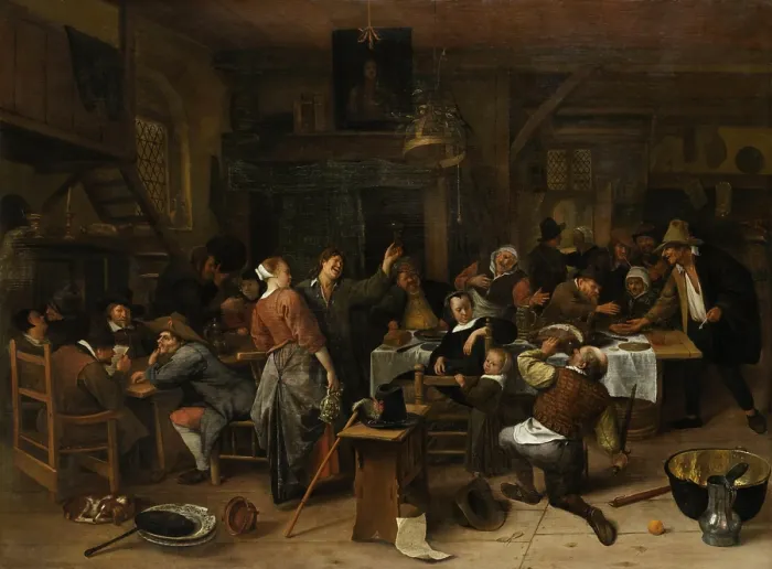 Framed Print : Prince's Day, by Jan Steen, 1660-79, Dutch painting, oil on panel. Tavern on the popular feast-day celebrated the birthday (Nov)