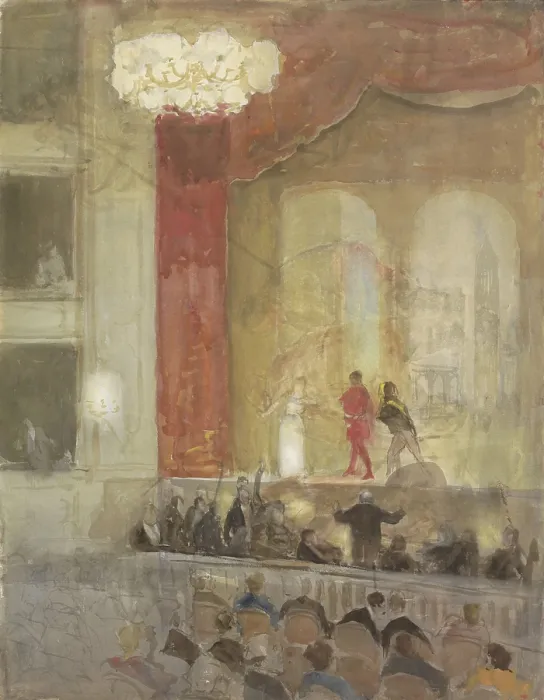 Framed Print : Princess Theatre in The Hague during the performance of Othello, by Johan Antonie de Jonge, c. 1900-1925. Dutch painting, watercolor on paper. (BSLOC_2016_1_21) Framed Print : Princess Theatre in The Hague during the performance of Othello, by Johan Antonie de Jonge, c. 1900-1925. Dutch painting, watercolor on paper. (BSLOC_2016_1_21)