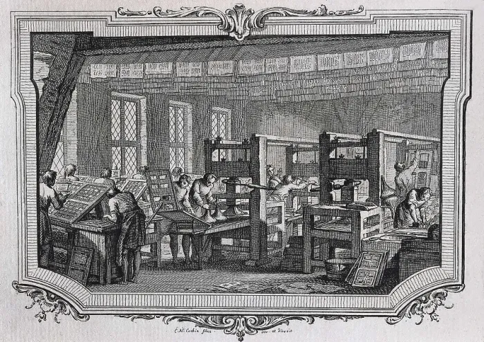 Framed Print : Printing works in 15th c.. Engraving of 1849. Engraving. AISA / Everett Collection**US SALES ONLY**