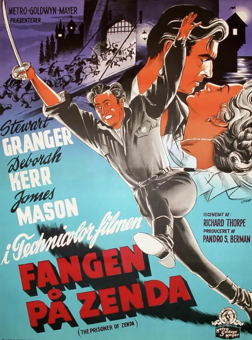 Framed Print : THE PRISONER OF ZENDA, (aka FANGEN PA ZENDA), l-r: Stewart Granger, James Mason, Deborah Kerr on Danish poster art, 1952