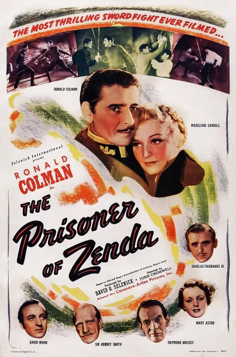 Framed Print : THE PRISONER OF ZENDA, US poster art, from bottom left: David Niven, C. Aubrey Smith, Raymond Massey, Mary Astor, Douglas Fairbanks Jr. Madeline Carroll, Ronald Colman, 1937