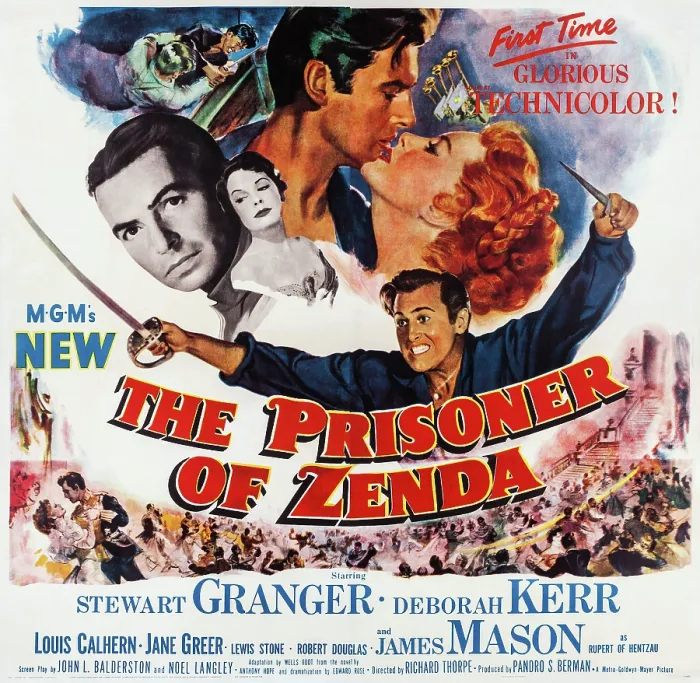 Framed Print : THE PRISONER OF ZENDA, US poster art, from left: James Mason, Jane Greer, Stewart Granger, Deborah Kerr, 1952