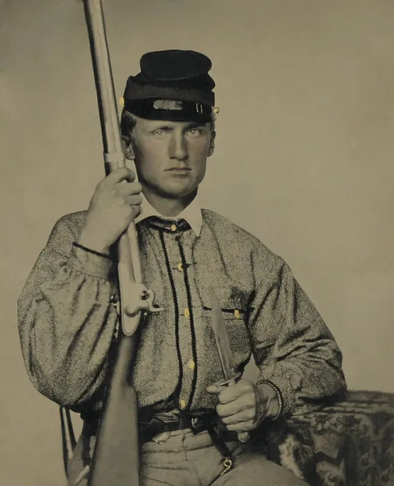 Framed Print : Private William Baxter Ott of Co. I, 4th Virginia Infantry Regiment, in his Confederate uniform holding a musket in 1861 Framed Print : Private William Baxter Ott of Co. I, 4th Virginia Infantry Regiment, in his Confederate uniform holding a musket in 1861