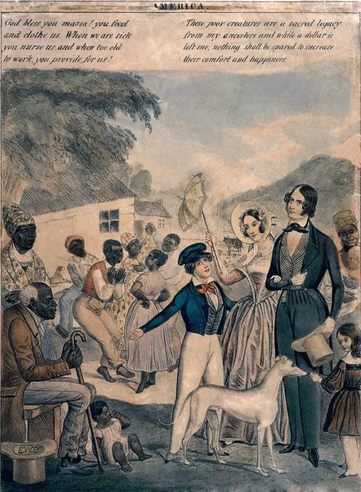 Framed Print : A pro-slavery portrayal of the conditions of slaves in 1841