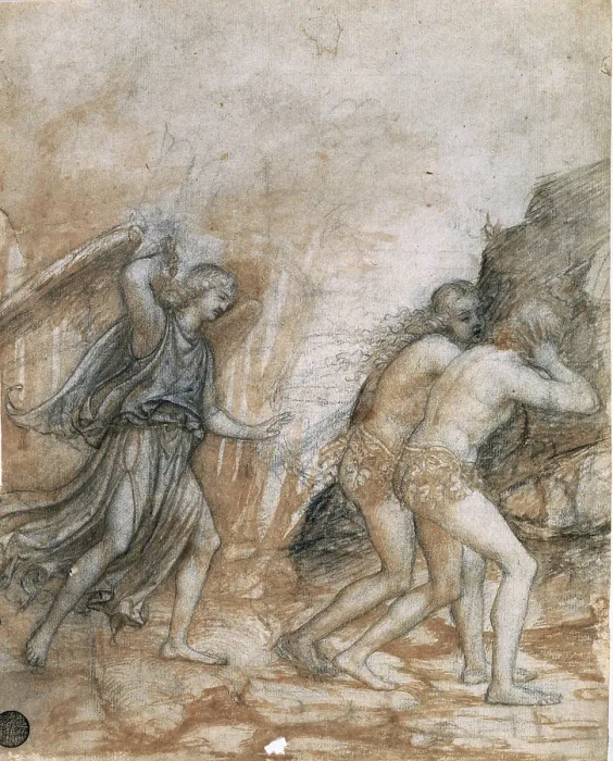 Framed Print : probably Luini Bernardino, The Expulsion of Adam and Eve, 1520 - 1523, 16th Century, black pencil, sepia watercolour and paper, Italy, Veneto, Venice, Accademia Art Galleries Framed Print : probably Luini Bernardino, The Expulsion of Adam and Eve, 1520 - 1523, 16th Century, black pencil, sepia watercolour and paper, Italy, Veneto, Venice, Accademia Art Galleries