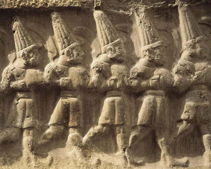 Framed Print : Procession of gods. 13th c. BC. TURKEY. Bogazkale. Hattusa. Cave sanctuary of Yazilikaya. Hittite art. Relief on rock. AISA / Everett Collection**US SALES ONLY**